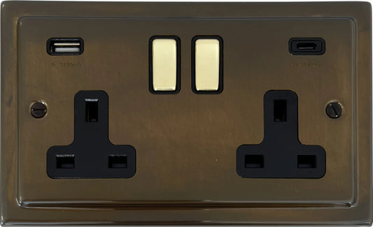 Victorian Medium Bronze 2 Gang Socket C/W USBC