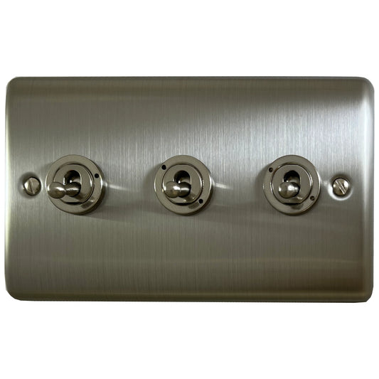 Basics Brushed Steel 3 Gang 2 Way Toggle