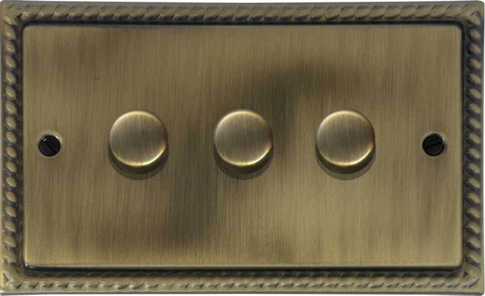 Georgian Light Antique Brass 3 Gang LED Dimmer