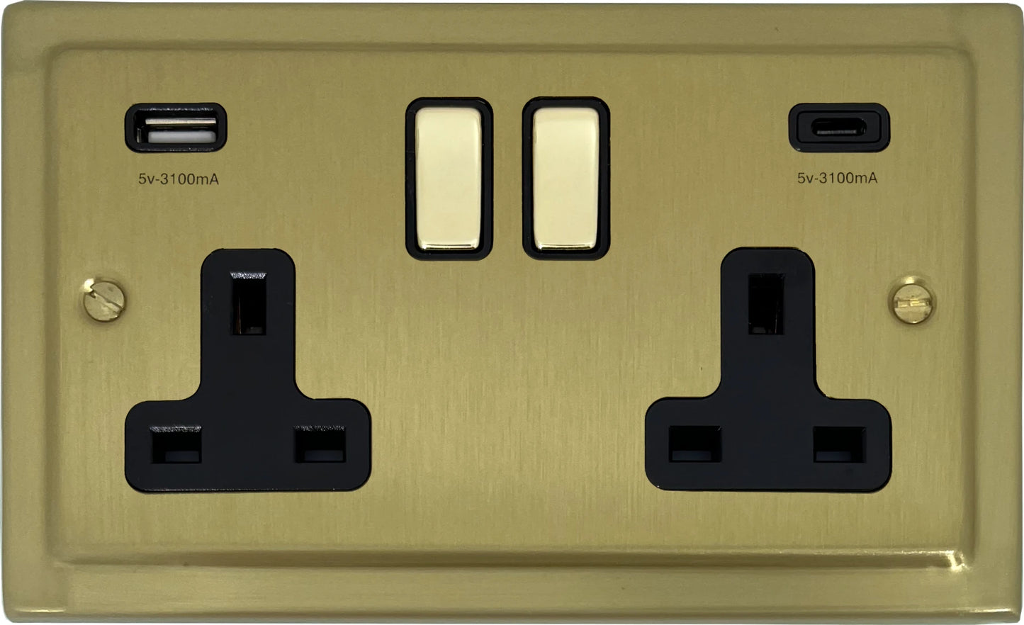 Trimline Satin Brass 2 Gang Socket C/W USBC Ports