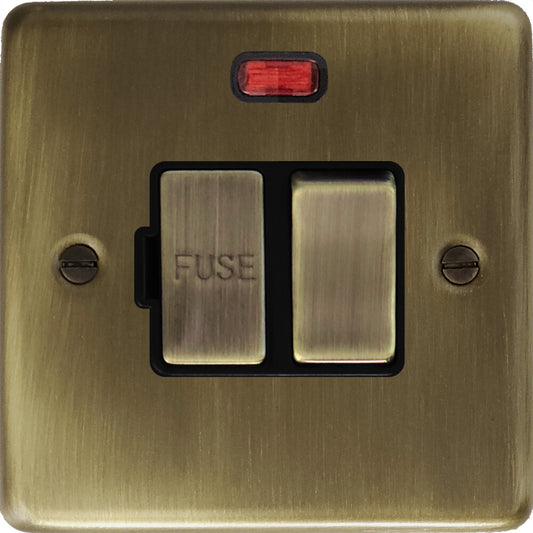 Contour Antique Brass Switched Fuse Spur with Neon (Antique Brass Switch)