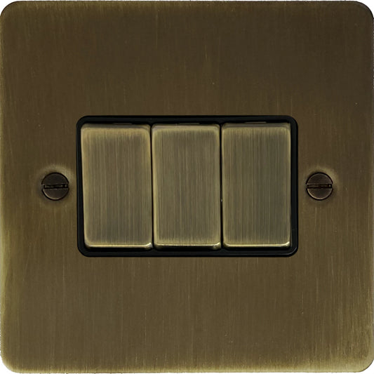 Flat Antique Brass 3 Gang Switch (Brass Switches)