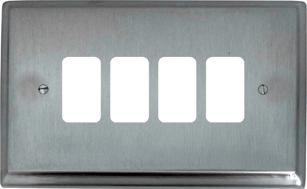 Deco Satin Chrome 4 Gang Grid Plate