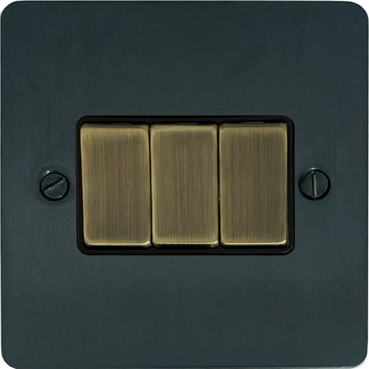 Flat Black Bronze 3 Gang 2 Way Switch