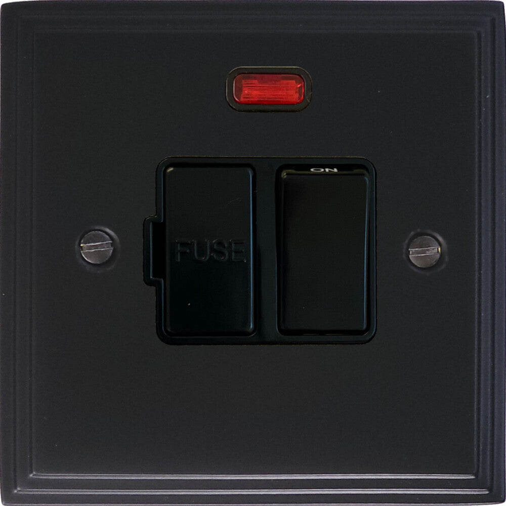Victorian Flat Black Switch Fused Spur & Neon