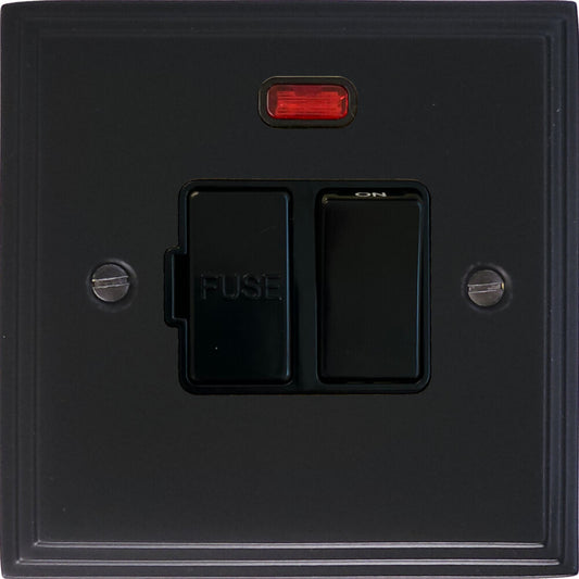 Victorian Flat Black Switch Fused Spur & Neon