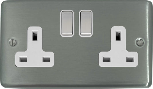 Contour  Brushed Steel  2 Gang Socket