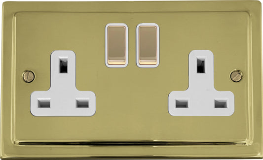 Victorian  Polished Brass  2 Gang Socket