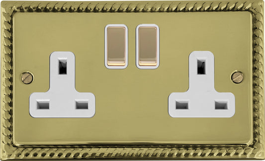 Georgian  Polished Brass  2 Gang Socket