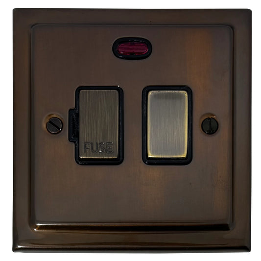 Victorian Medium Bronze Switched Fuse Spur with Neon (Antique Brass Switch)