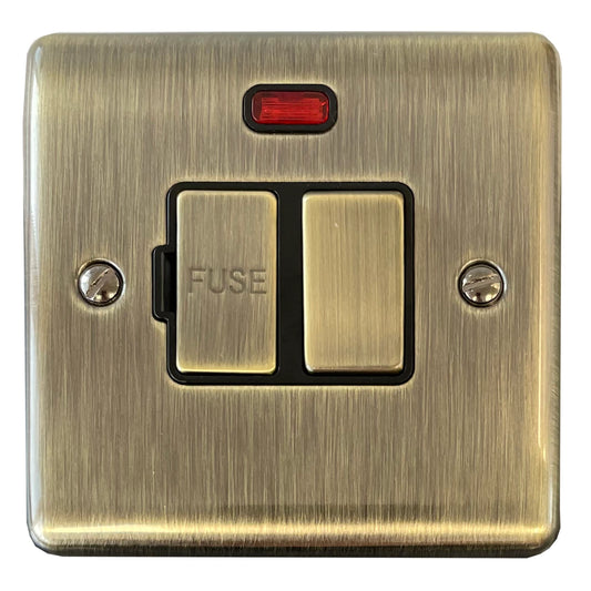 Basics Antique Brass Switched Fused Spur + Neon