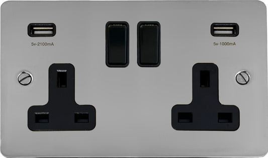 Flat Polished Chrome 2 Gang Socket with USB