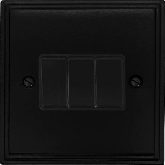 Victorian Flat Black 3 Gang Switch