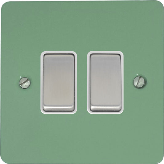 Flat Sage Green 2 Gang Switch (Satin Chrome Switches/White Inserts)