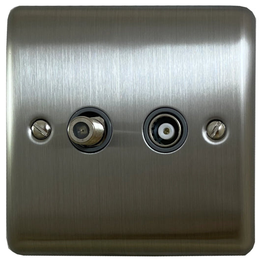 Basics Brushed Steel Coax and Satellite Socket
