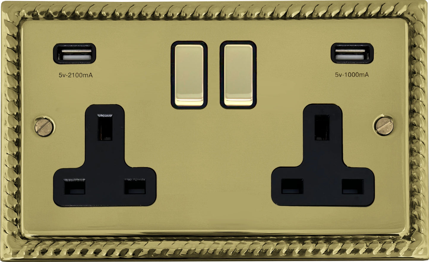 Georgian Polished Brass 2 Gang Socket C/W Usb Ports