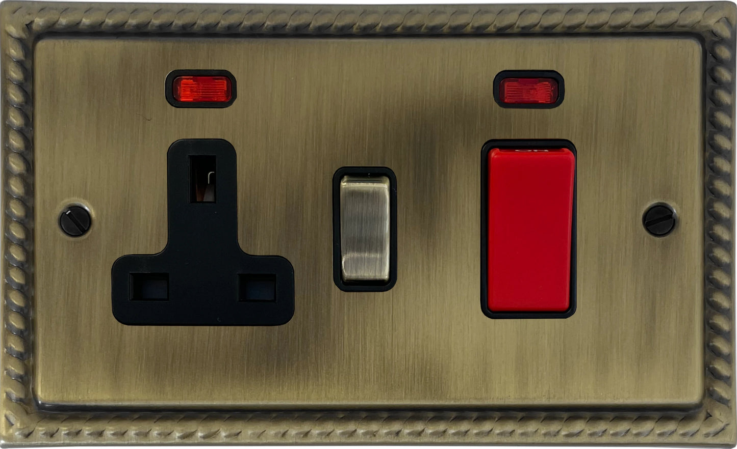 Georgian Light Antique Brass 45 Amp Cooker Switch and Socket (Brass Switch)