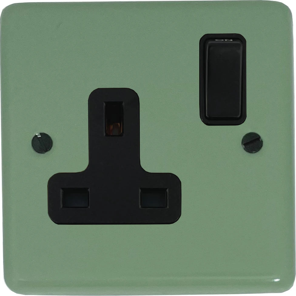 Classic Sage Green 1 Gang Socket  (Black Switch)
