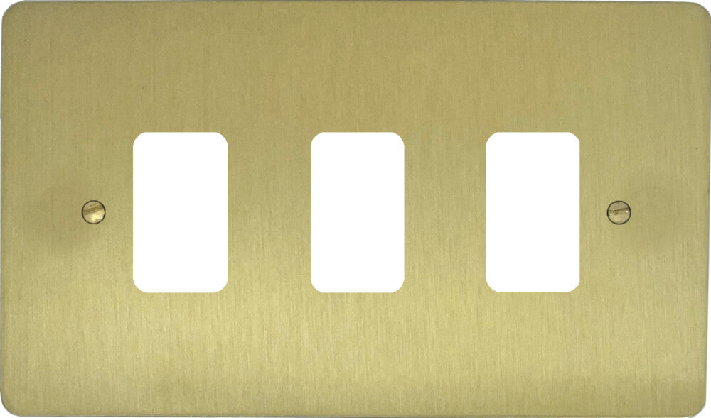 Flat Satin Brass 3 Gang Grid Plate