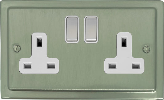 Victorian  Satin Nickel  2 Gang Socket