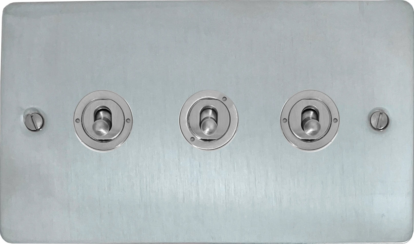 Flat Satin Chrome 3 Gang Toggle (Brushed Steel Toggle)