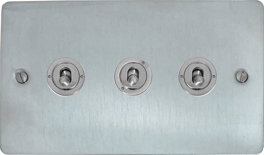 Flat Satin Chrome 3 Gang Toggle (Brushed Steel Toggle)