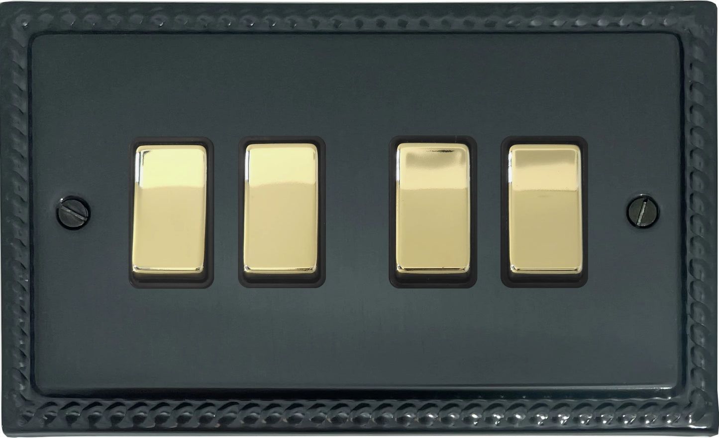 Georgian Black Bronze 4 Gang Switch (Polished Brass Switches)