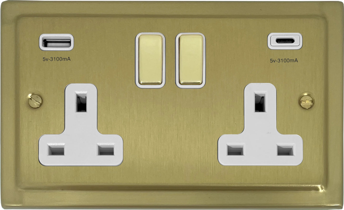 Victorian Satin Brass 2 Gang Socket C/W USBC Ports