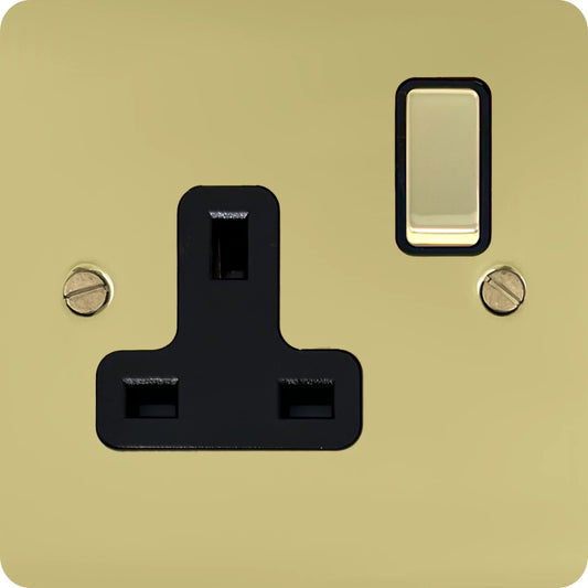 Flat Polished Brass 1 Gang Socket