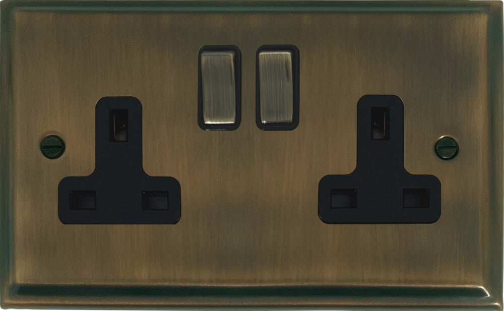 Deco Antique Brass 2 Gang Socket (Brass Switches)