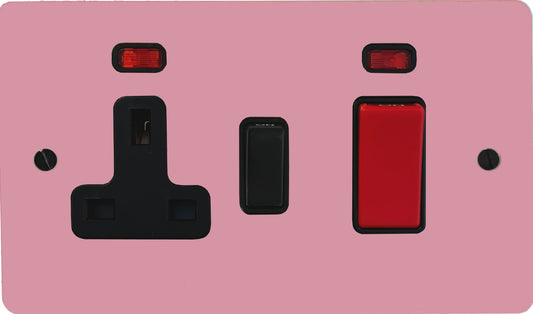 Flat Gloss Pink 45 Amp Cooker Switch and Socket (Black Switch)