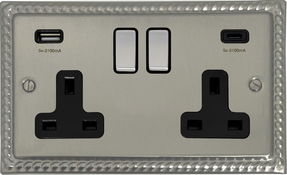 Georgian Satin Nickel 2 Gang USBC Socket