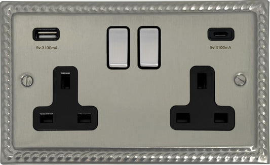 Georgian Satin Nickel 2 Gang USBC Socket