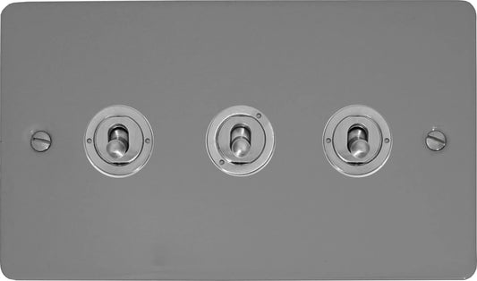 Flat Light Grey 3 Gang Toggle (Brushed Steel Toggle)