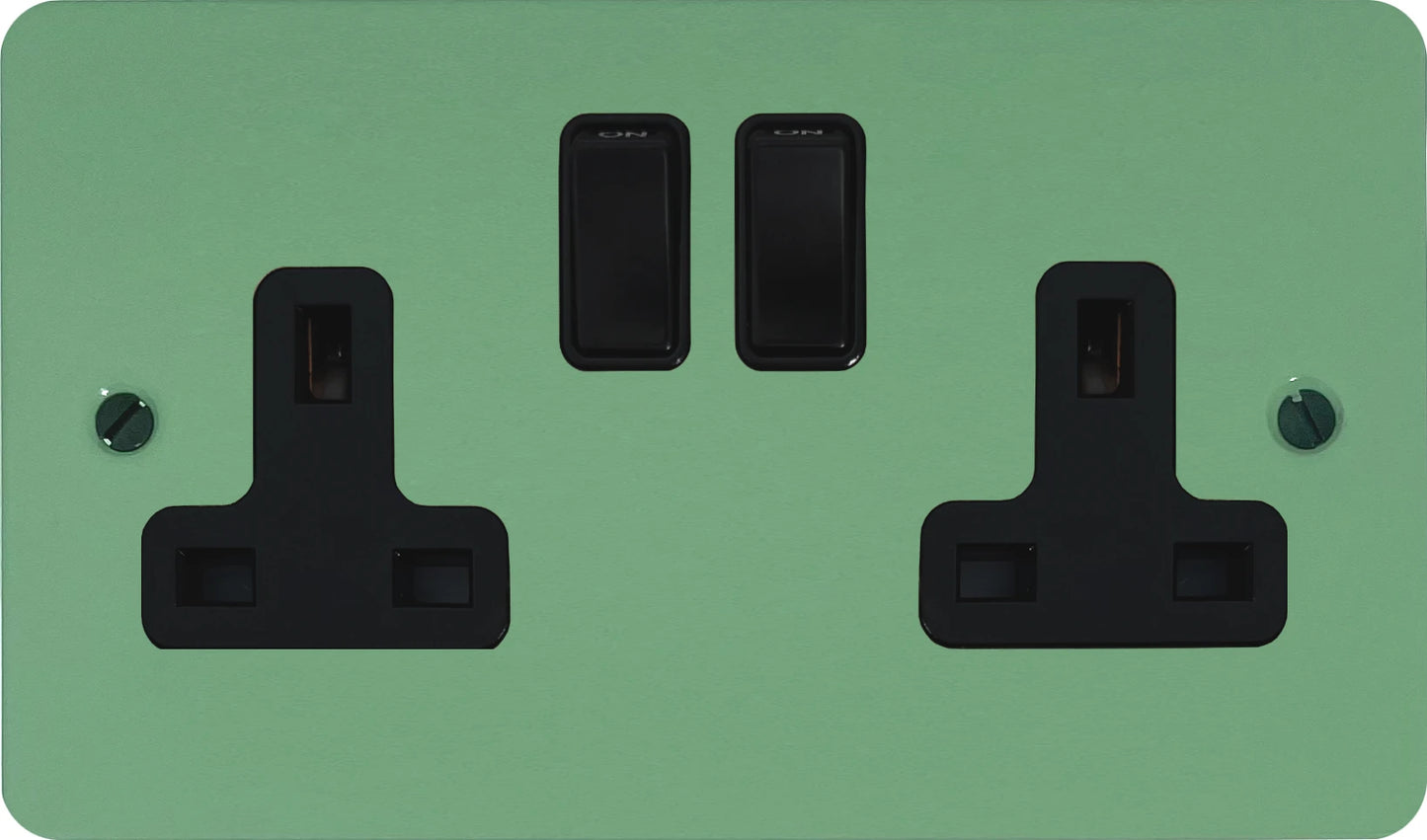Flat Sage Green 2 Gang Socket (Black Switches)