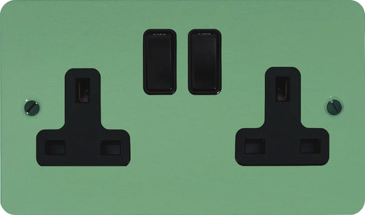Flat Sage Green 2 Gang Socket (Black Switches)