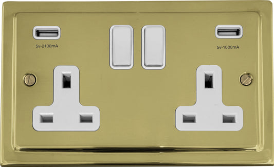Victorian Unlacquered Brass 2 Gang Socket C/W Usb Ports - Victorian Cast range electrical socket
