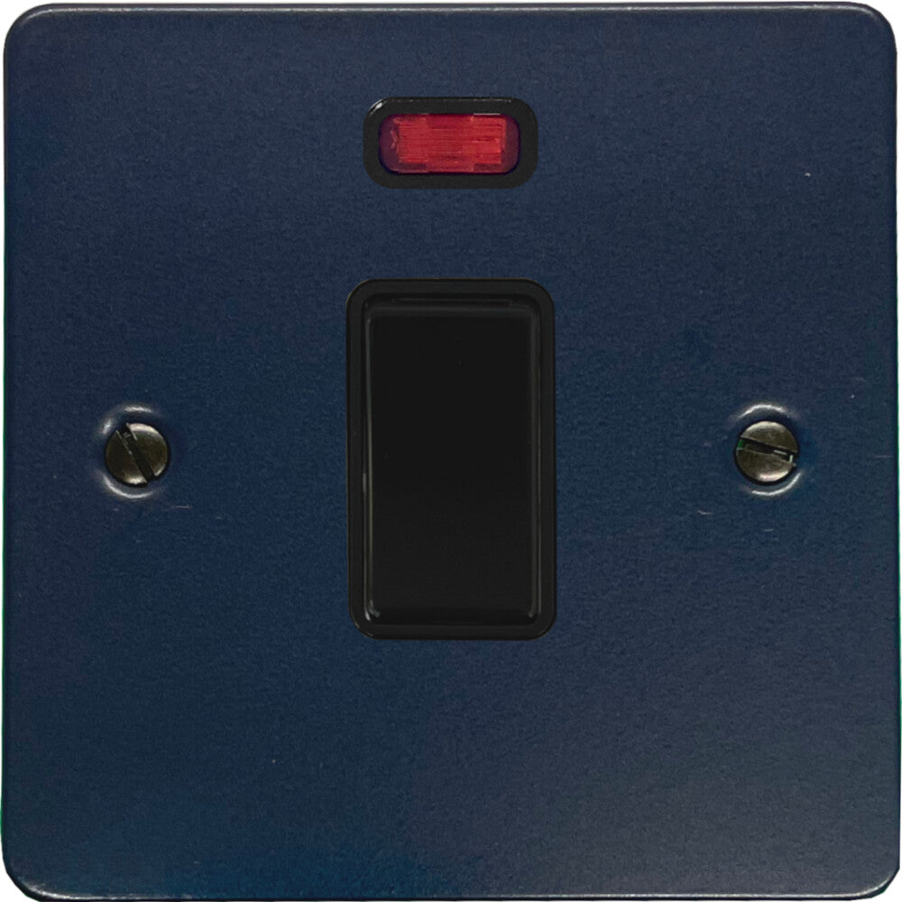 Flat Blue 20 Amp DP Switch with Neon (Black Switch)