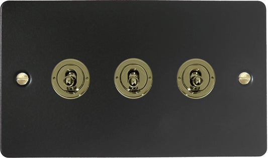 Flat Black 3 Gang Toggle Switch (Brass Switches)