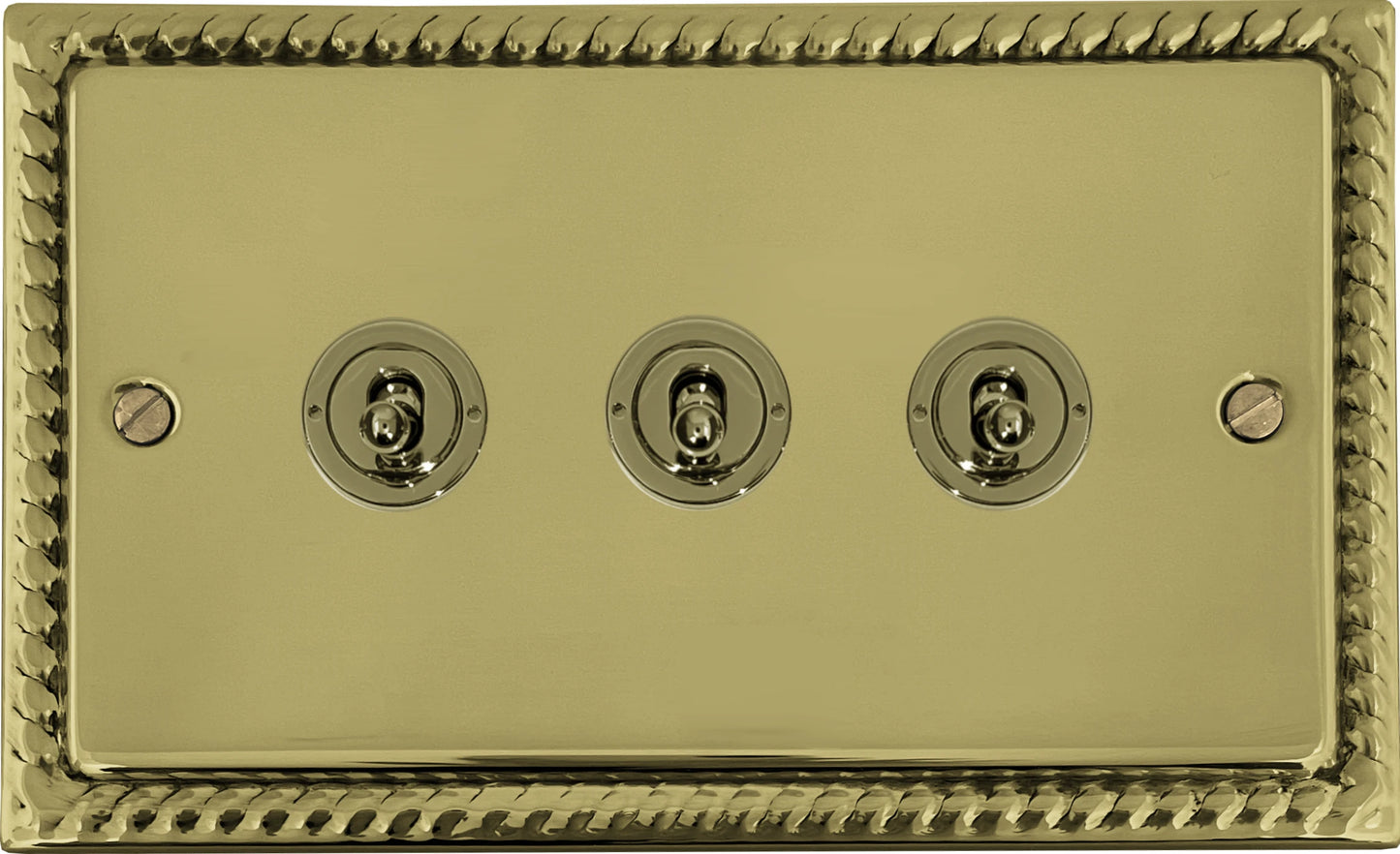 Georgian Polished Brass 3 Gang Toggle Switch