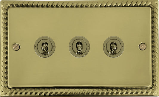 Georgian Polished Brass 3 Gang Toggle Switch