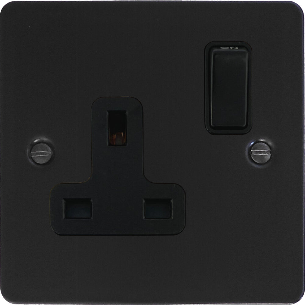 Flat Black 1 Gang Socket (Black Switch)