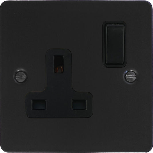 Flat Black 1 Gang Socket (Black Switch)
