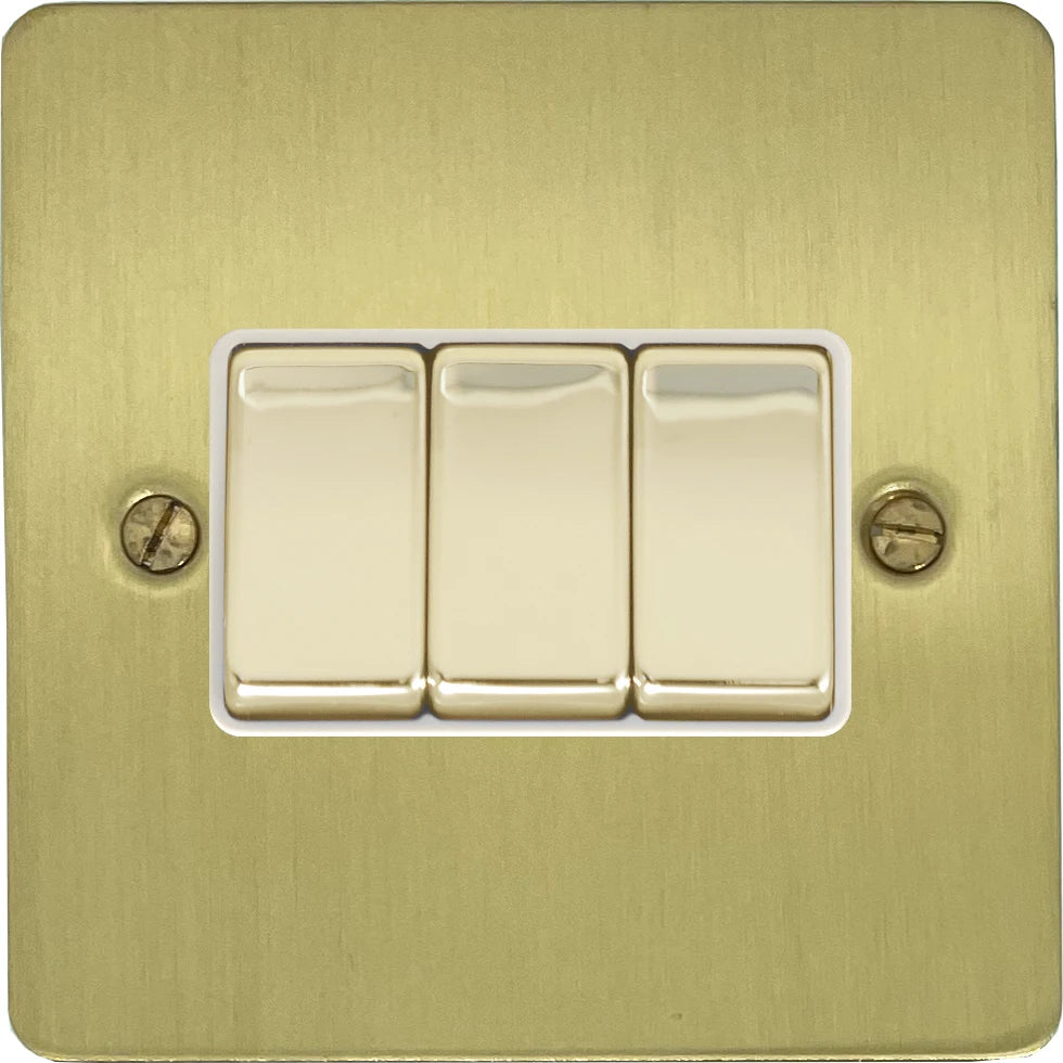 Flat Satin Brass 3 Gang Switch