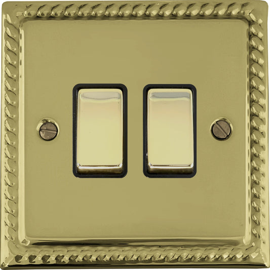Georgian Polished Brass 2 Gang Switch