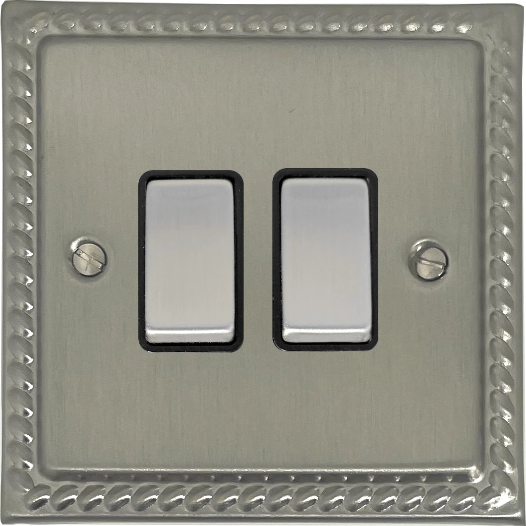 Georgian Satin Nickel 2 Gang Switch