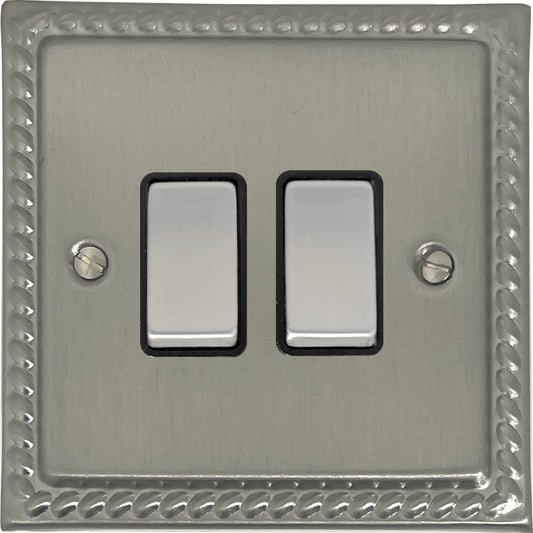Georgian Satin Nickel 2 Gang Switch