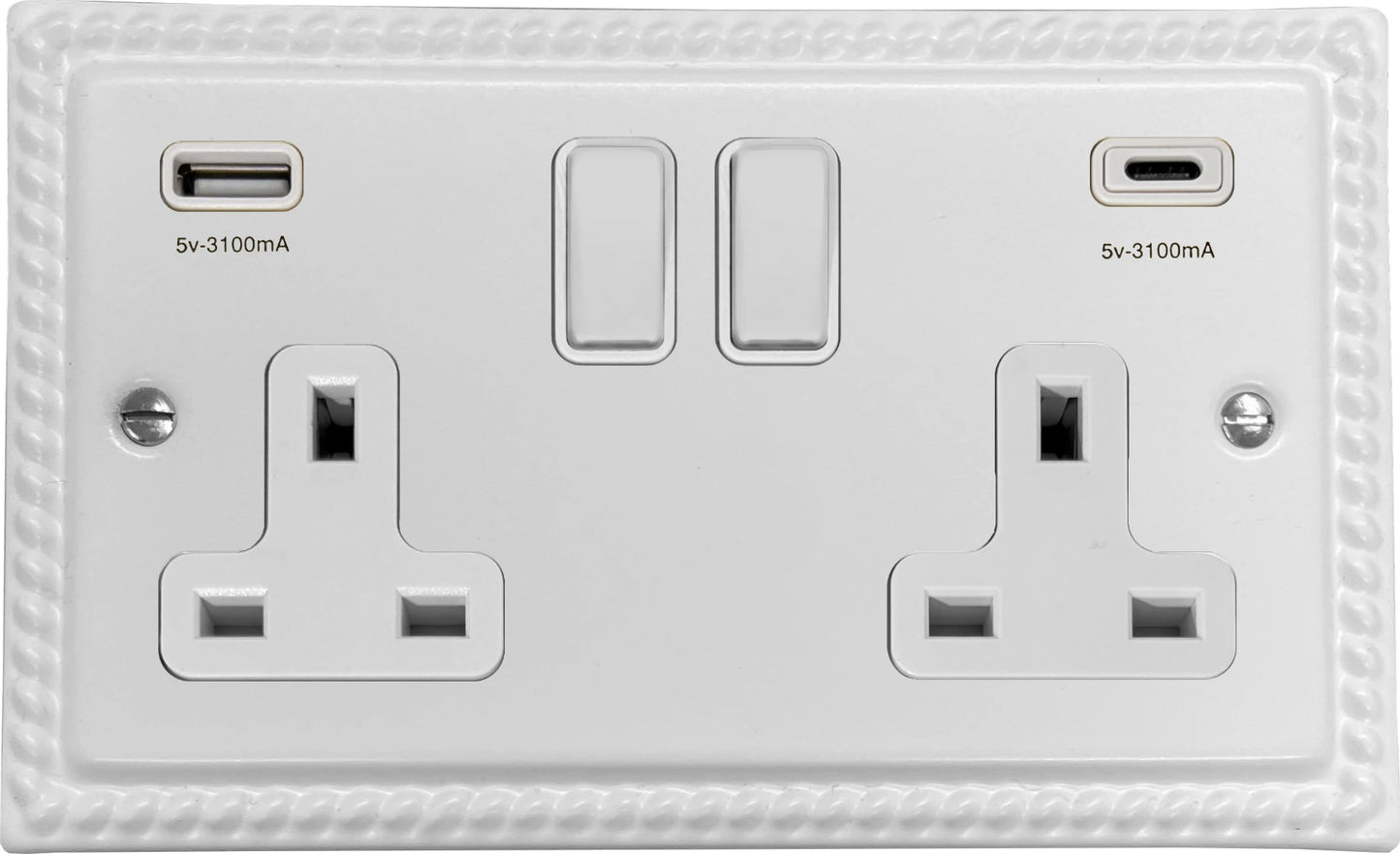 Georgian Flat White  2 Gang Socket with USBC