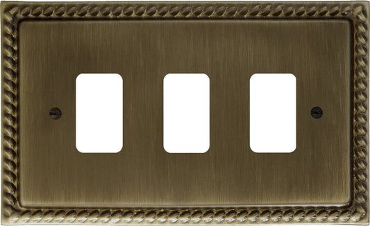 Georgian Antique Brass 3 Gang Grid Plate