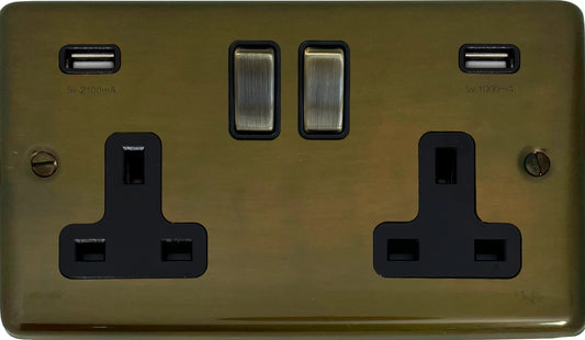 Contour Medium Bronze 2 Gang Socket C/W Usb
